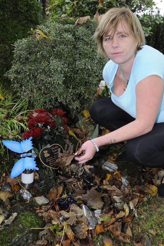 Natalie Snape at son Devlin's grave