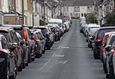 Clarendon Street, a few 100 yards from the planned flats site, filled with cars on a Sunday evening. Picture: KM