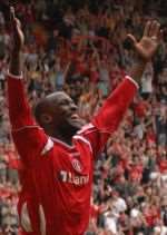 Chris Powell, celebrating his final goal for Charlton, is still looking for a new club