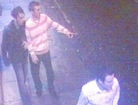 POTENTIAL WITNESSES: Three men seen on CCTV leaving the Aaron Stone's Casino Rooms nightclub in Rochester may have vital information