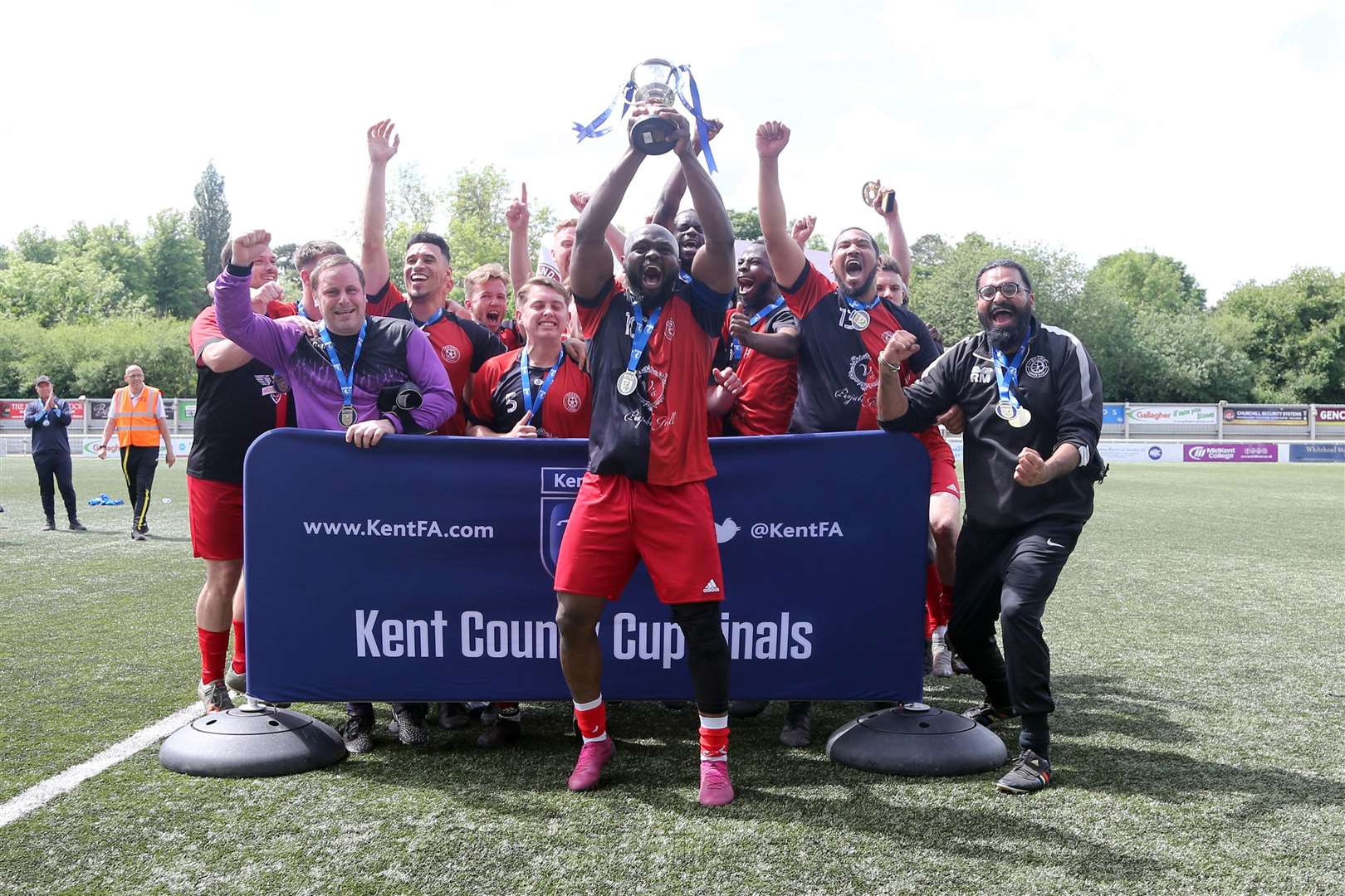 Grand Sports Club receive the Kent Junior C Cup Picture: PSP Images