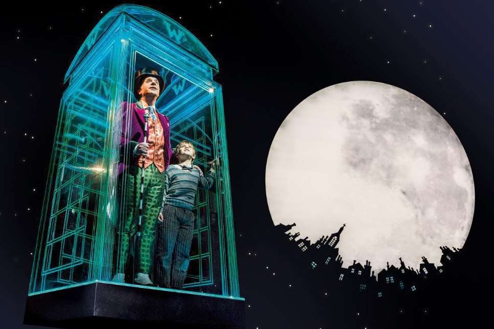Jonathan Slinger (left) as Willy Wonka in the West End's Charlie and the Chocolate Factory