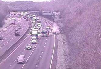 The car fire on the M25. Picture: Highways England
