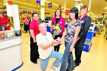 Keith Rogers proposes to Karen Stacey at Tesco
