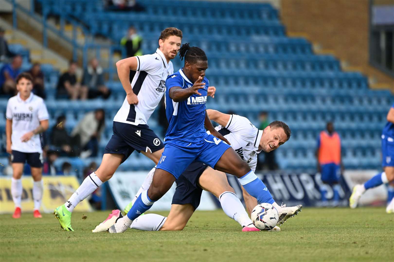 Dan Phillips on the ball for Gillingham against Millwall Picture: Barry Goodwin