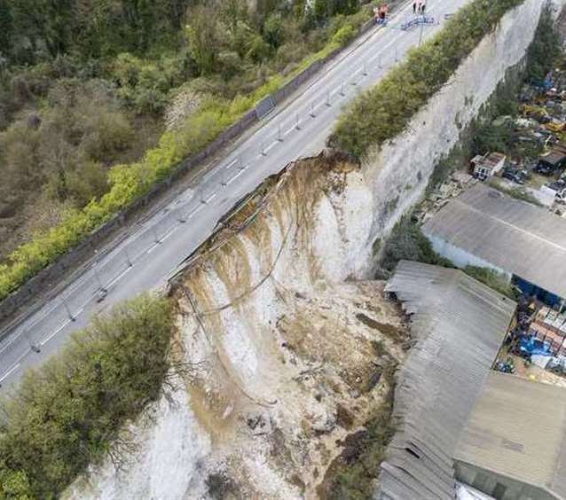 The A226 Galley Hill Road in Swanscombe has been shut since April following a major landslip. Photo: High Profile Aerial