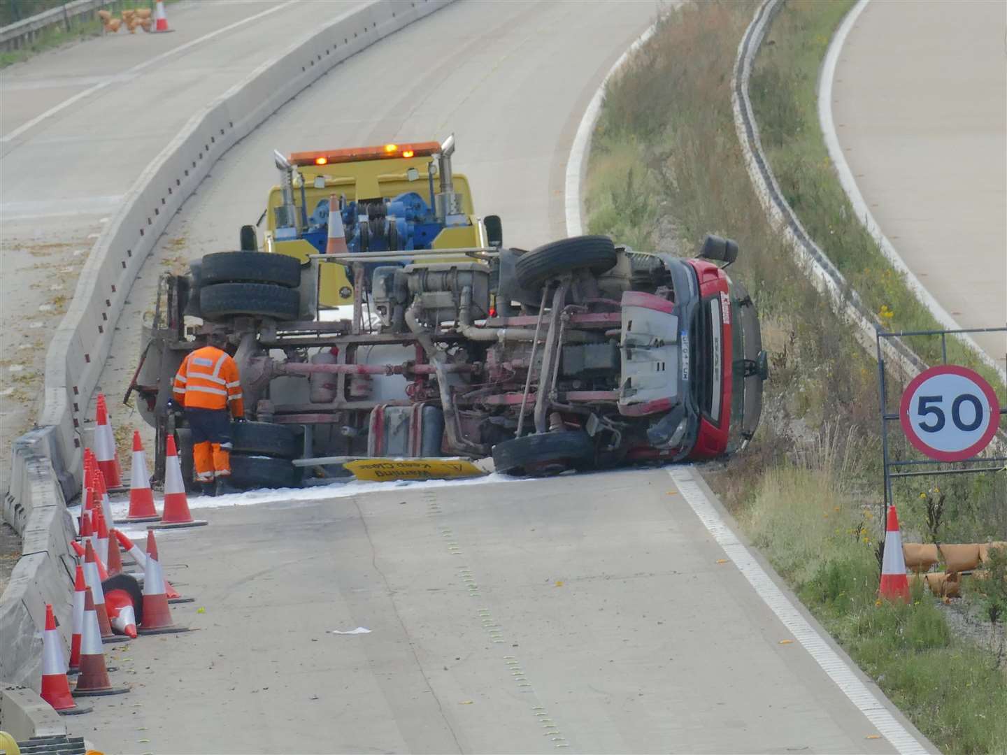 A cement mixer overturned close to junction 9. Picture: Andy Clark