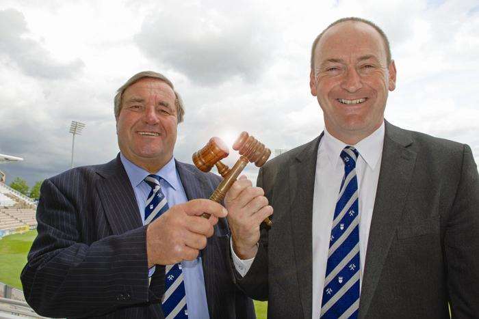 Clive Emson with auctioneer Rob Marchant at the launch of the company's Hampshire office