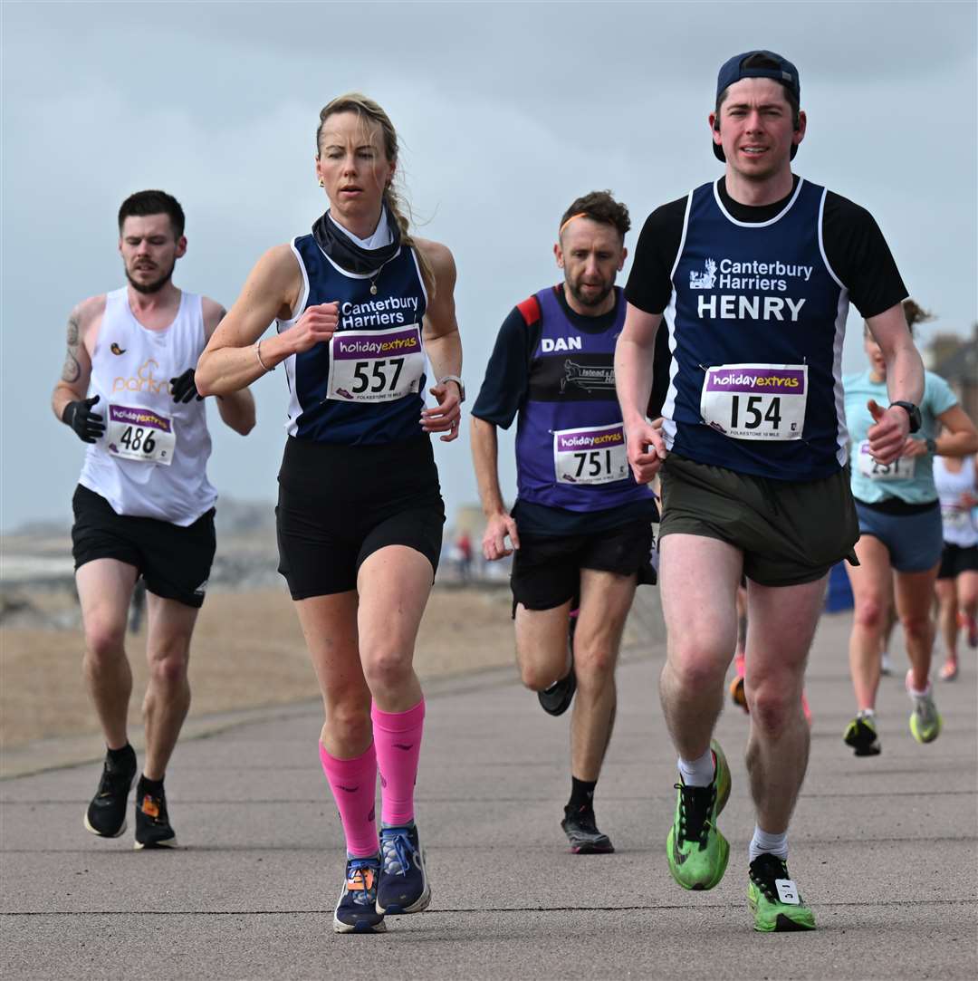 Henry Cox (No.154) and Lucie Parker (No.557) of Canterbury Harriers. Picture: Barry Goodwin