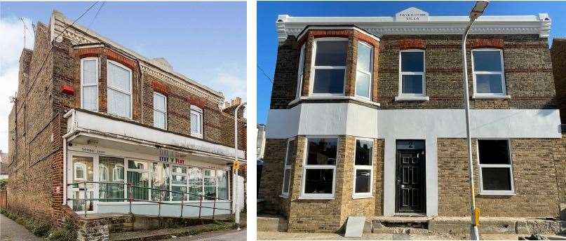 Faversham Villa before and after the restoration. Photo: Marc Turnier