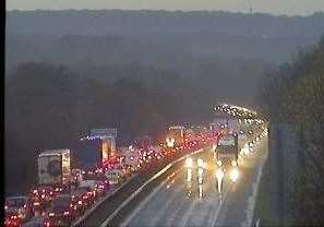 Traffic is being held between junction 5 and junction 4 of the M2 after reports of a crash. Picture: Highways England
