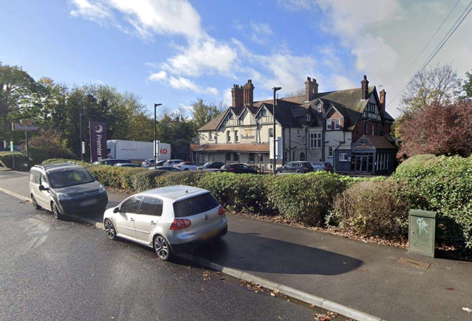 Armed police and a fire service drone aided in the search for a man reportedly carrying a weapon near the Beefeater in Wrotham Road, Gravesend. Picture: Google