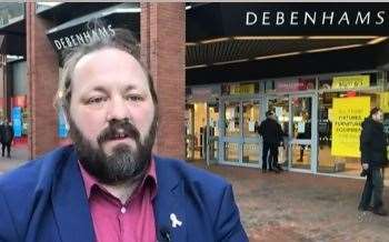 Cllr Vince Maple outside Debenhams on its last day of trading