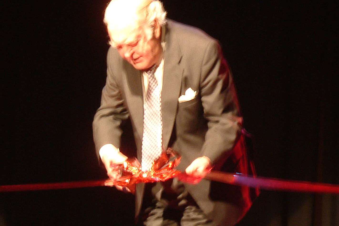 Sir Donald Sinden opening the Sinden Theatre at Homewood School in 2004