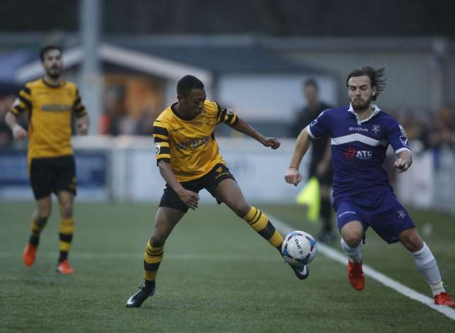 Maidstone's Charles Banya and Danny Green of Margate Picture: Martin Apps