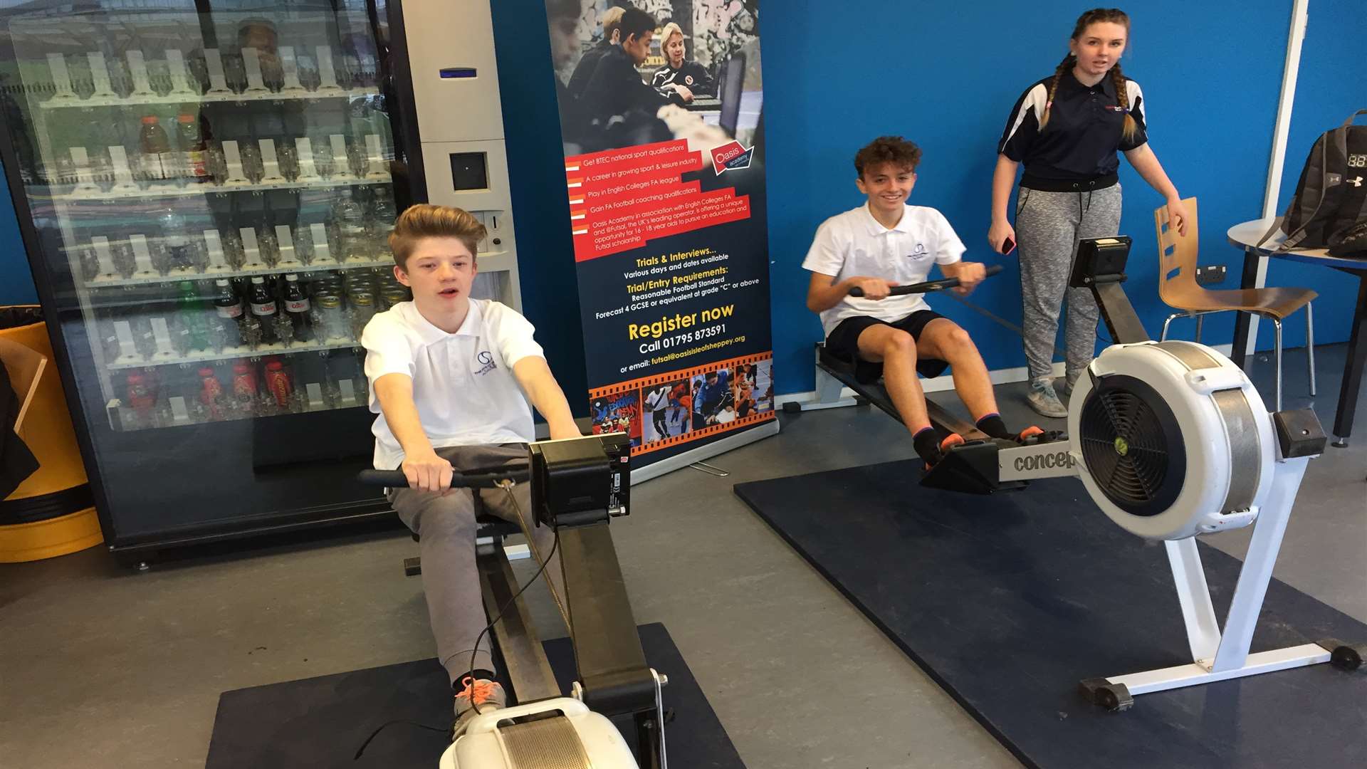 Matthew Chatten and Darren Cooper take part in a rowing challenge with Sydney Smith