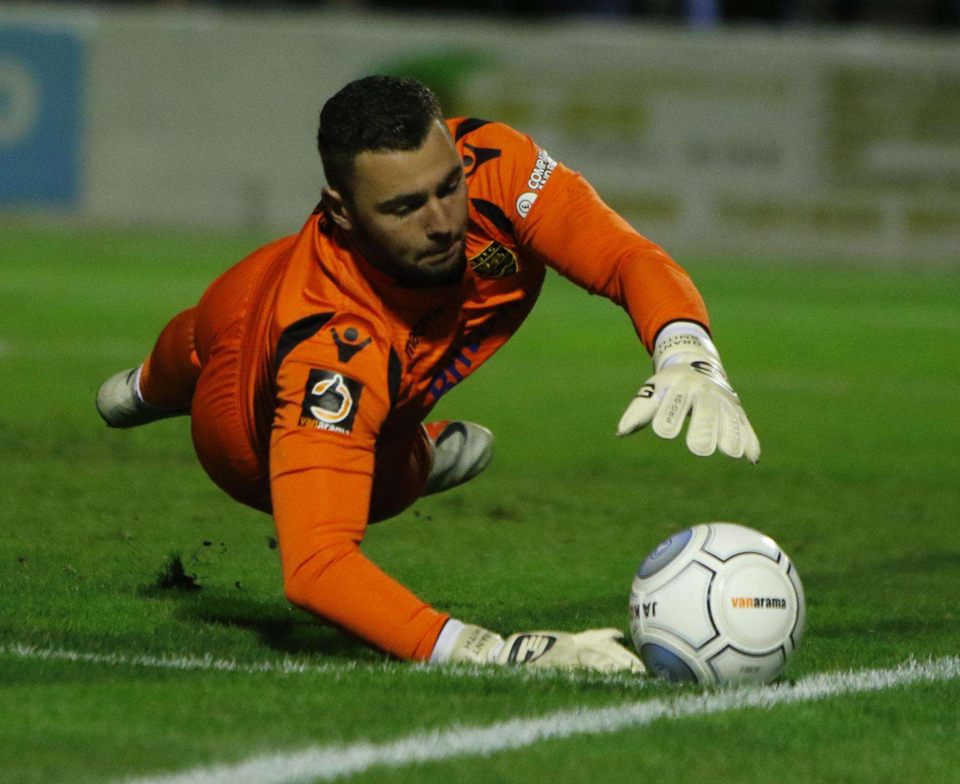 New Maidstone goalie Grant Smith in action at Ebbsfleet Picture: Andy Jones