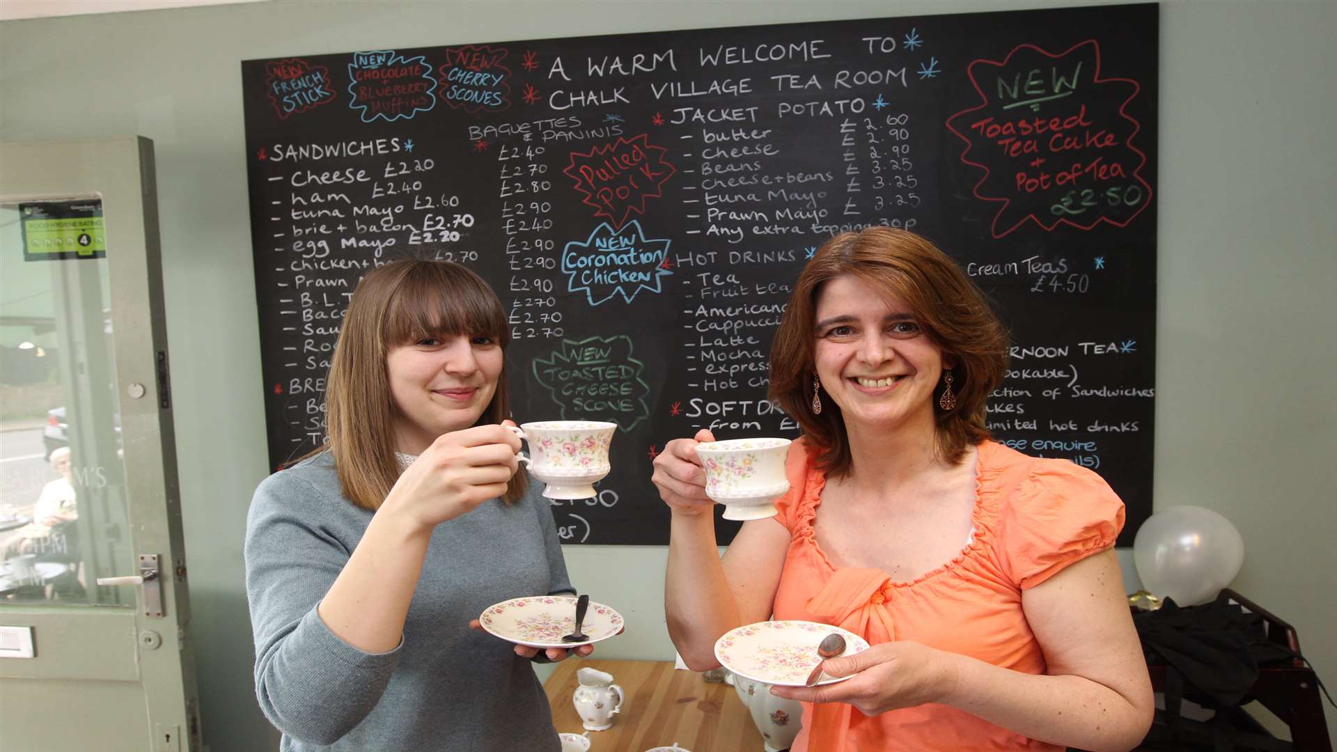 Sarah Bull and Sue Bourne at the official opening of Chalk Village Tea Rooms