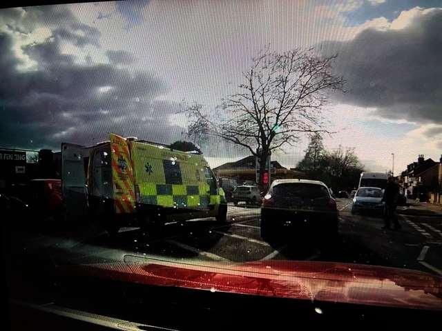 Ambulance at the scene after a child reportedly got run over. Picture: Justin Scrutton (1238480)