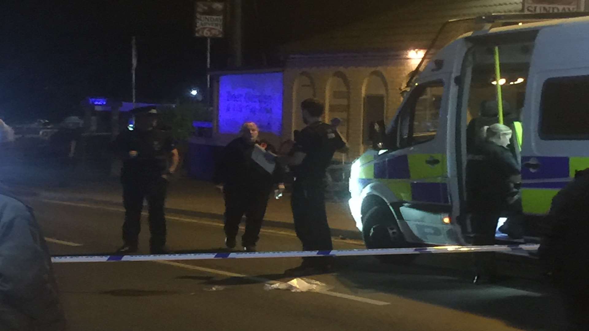 Police tape across Leysdown Road outside Merlin's nightclub