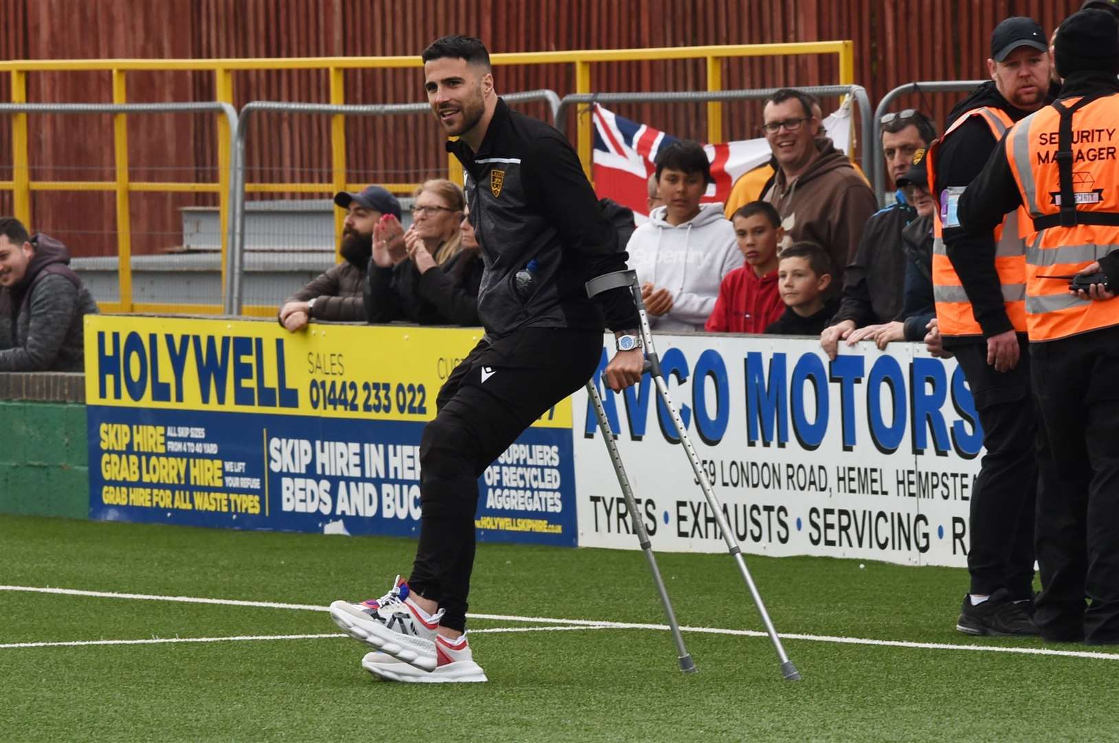 Joan Luque on his crutches at Hemel Hempstead Picture: Steve Terrell