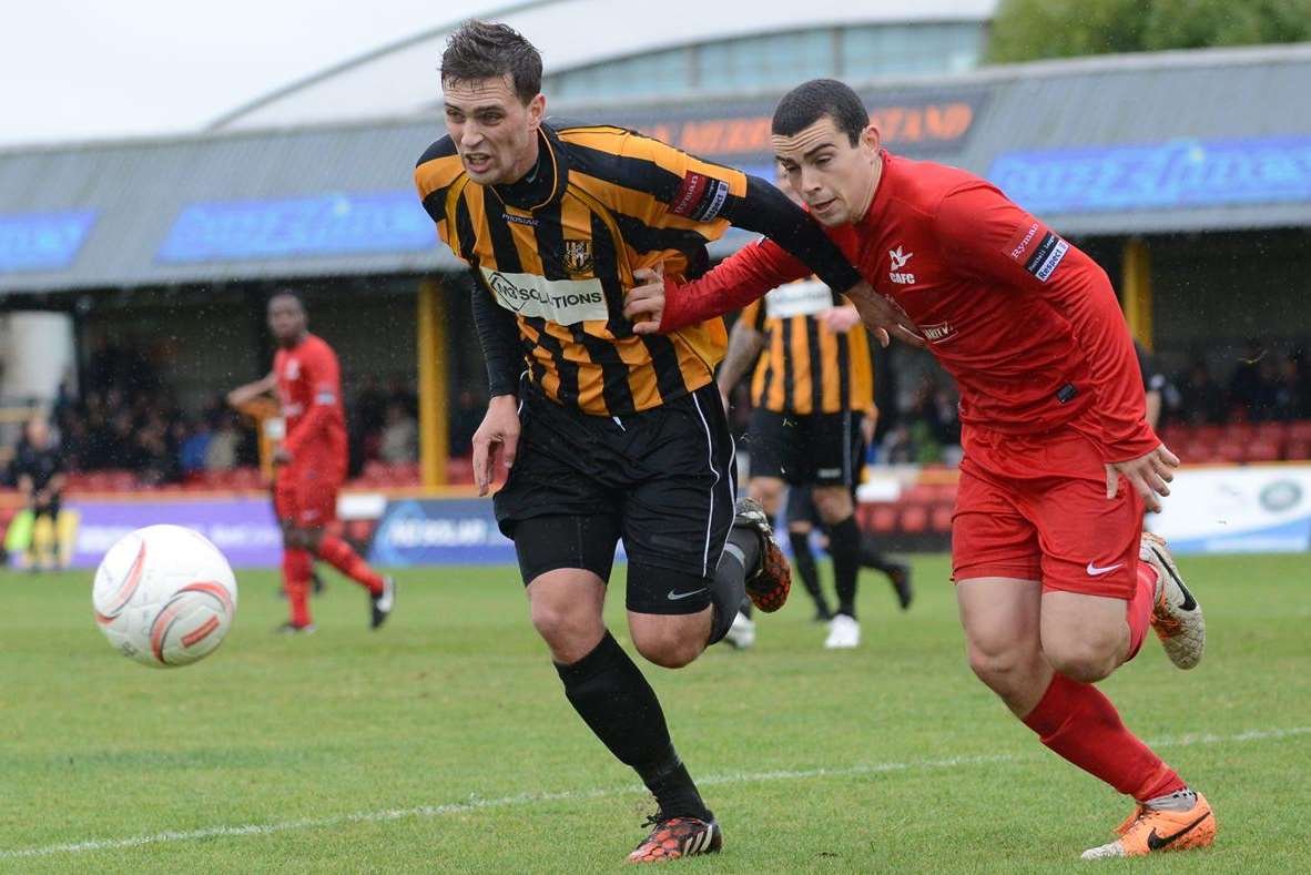 Joe Taylor on the run against Carshalton in Folkestone's last home game - on October 4 Picture: Gary Browne