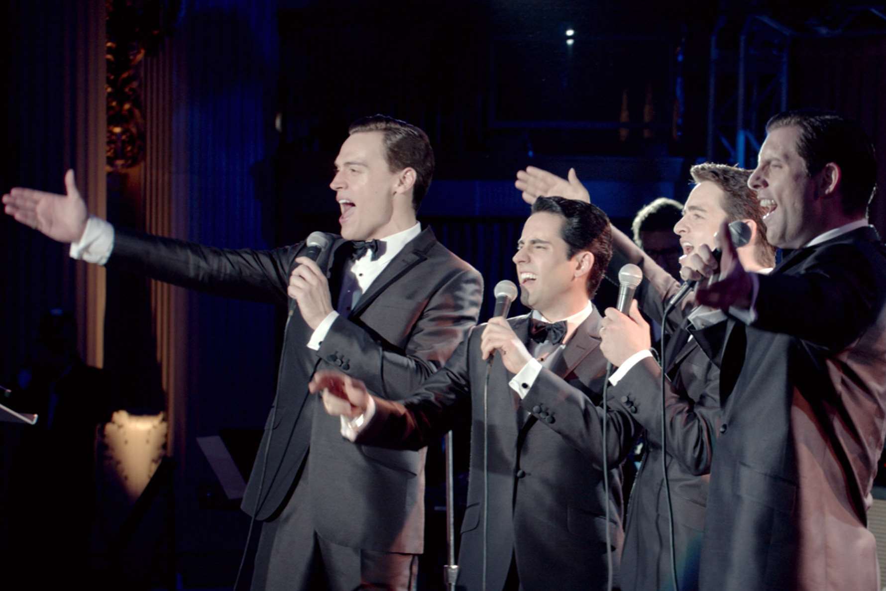 Jersey Boys, with John Lloyd Young as Frankie Valli, Vincent Piazza as Tommy DeVito, Erich Bergen as Bob Gaudio and Michael Lomenda as Nick Massi. Picture: PA Photo/Warner Brothers