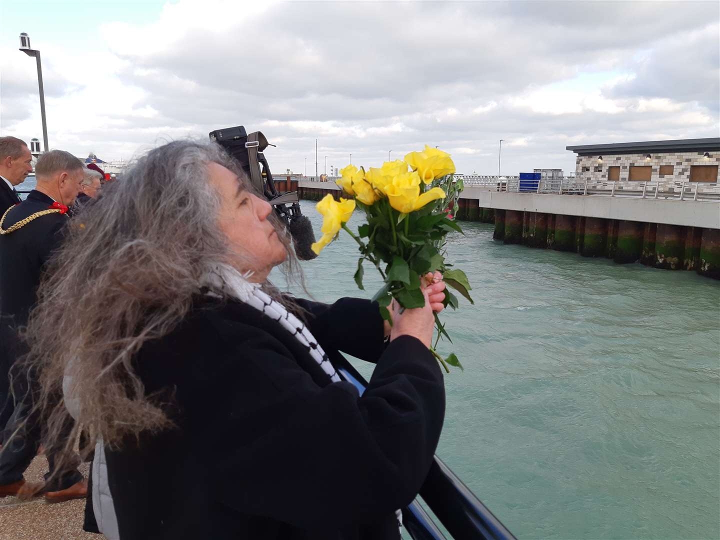 Rebecca Sawbridge with flowers for the memorial at Marina Pier. Picture: Sam Lennon KMG