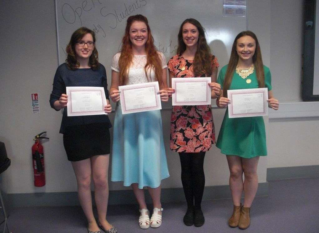Left to Right: Isabell Alldritt, Claire Court, Jennifer Lover and Danielle Startup with their Open University certificates
