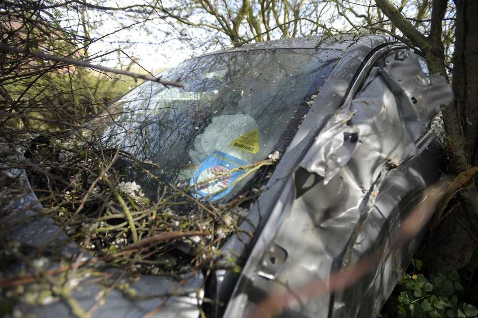 Damage to the car after crashing through a wall in Herne Bay