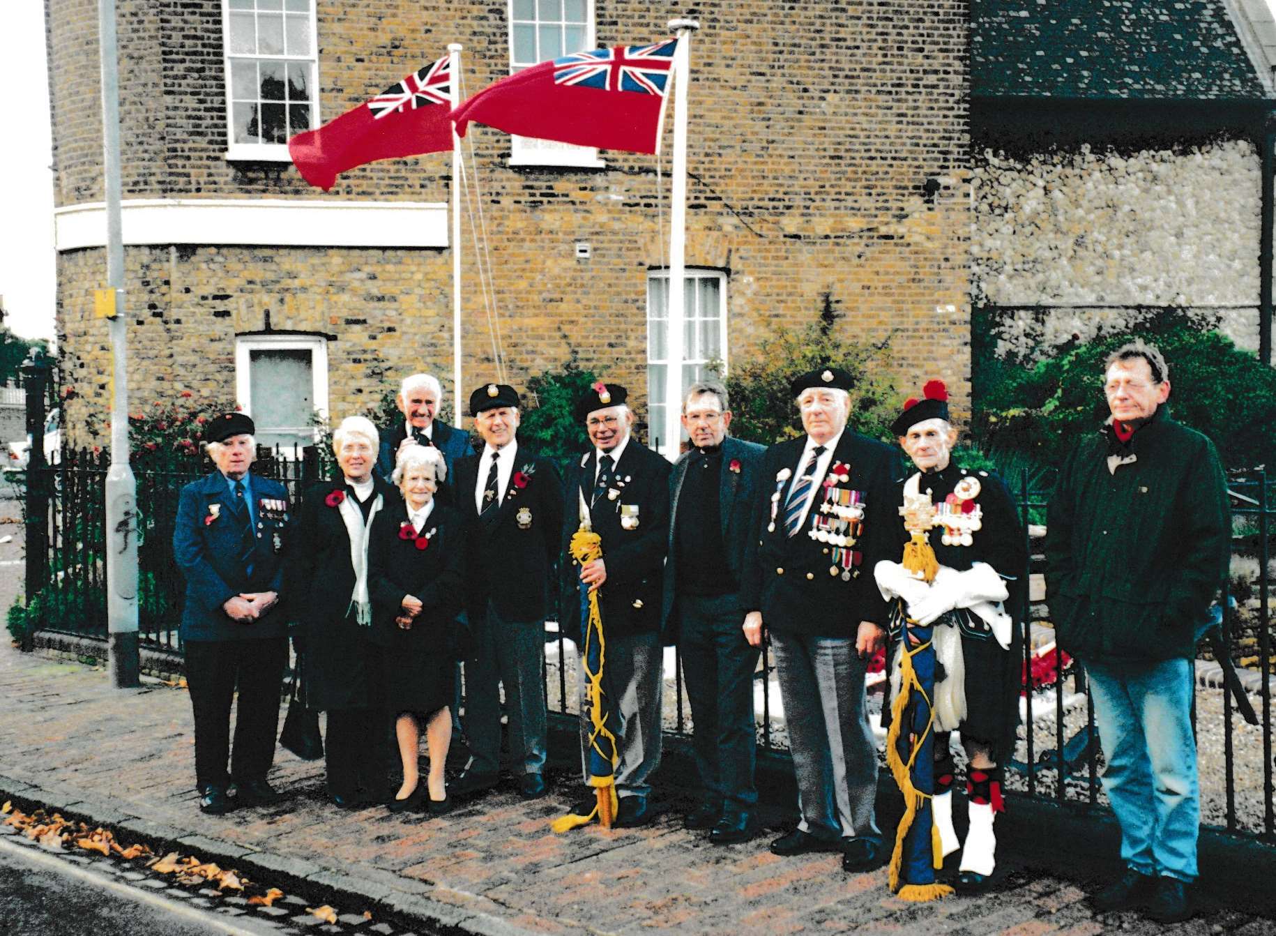 The first Merchant Navy Remembrance service photo from 2005 shows a much smaller attendance than this year. Pictured L-R: Stan Mayes, Rita Stanford, Daisy Jeal, Dave Gabbitas, John Stanford, Albert Harwood, Tony Larkin, John Roberts, Harold Jeal, Jeff Aitchinson