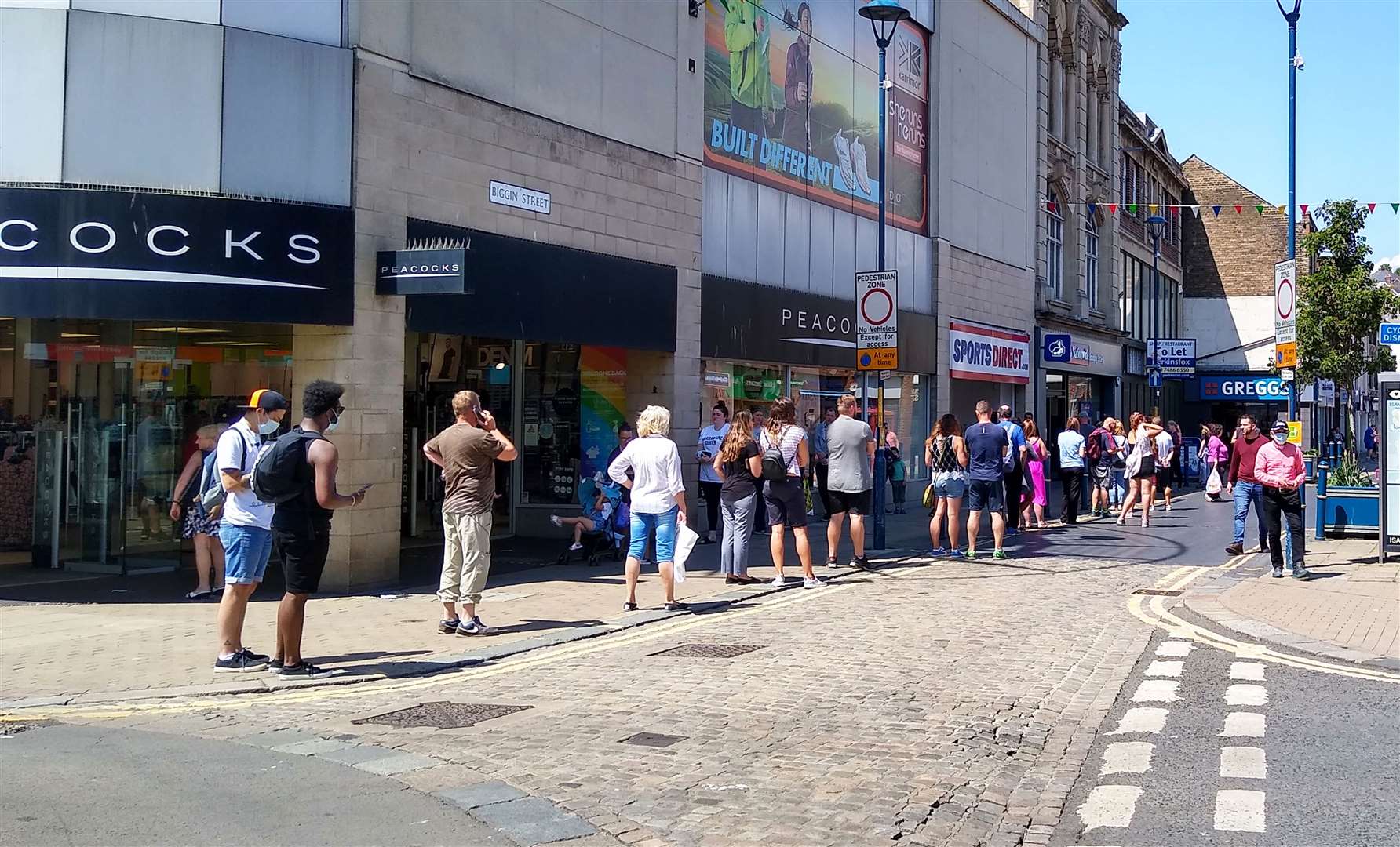 Once again, people were eager to return to their High Street favourites. This is the queue for Sports Direct in Dover. Picture: Paul Amos