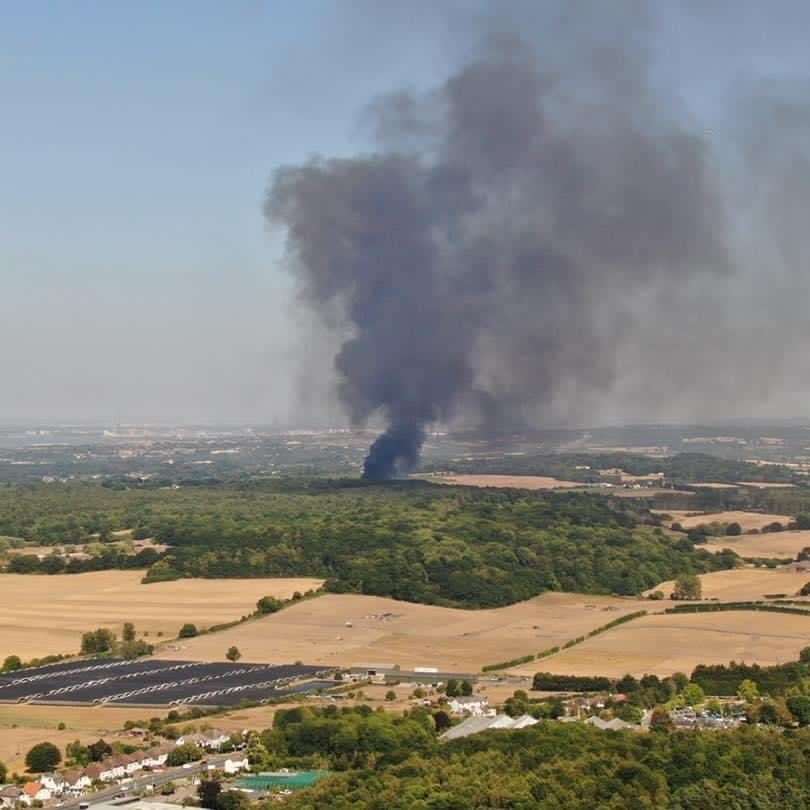 Thick, dark smoke could be seen in the air after a fire in Birchwood Road, Orpington. Picture: Orpington Drone Watch