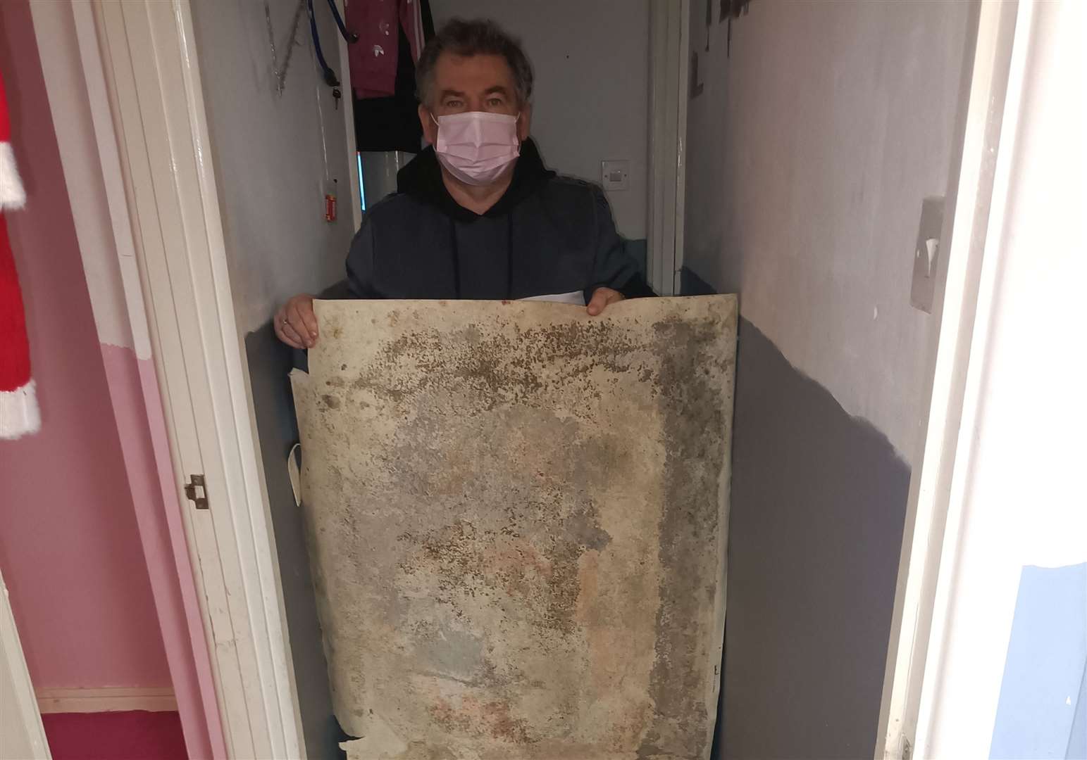 The mould under the flooring in Leslie Kemp's flat. Picture: Leslie Kemp