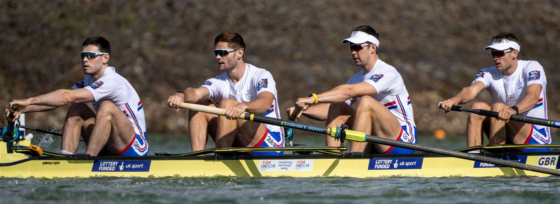 Sam Nunn and his Great Britain men's coxless four team-mates at Racice. Picture: Ben Tufnell