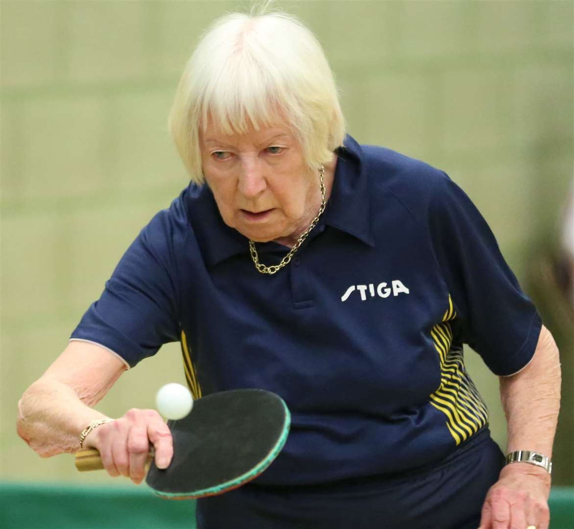 Gravesend veteran table tennis star Pamela Butcher in action. Picture: Russell Moore