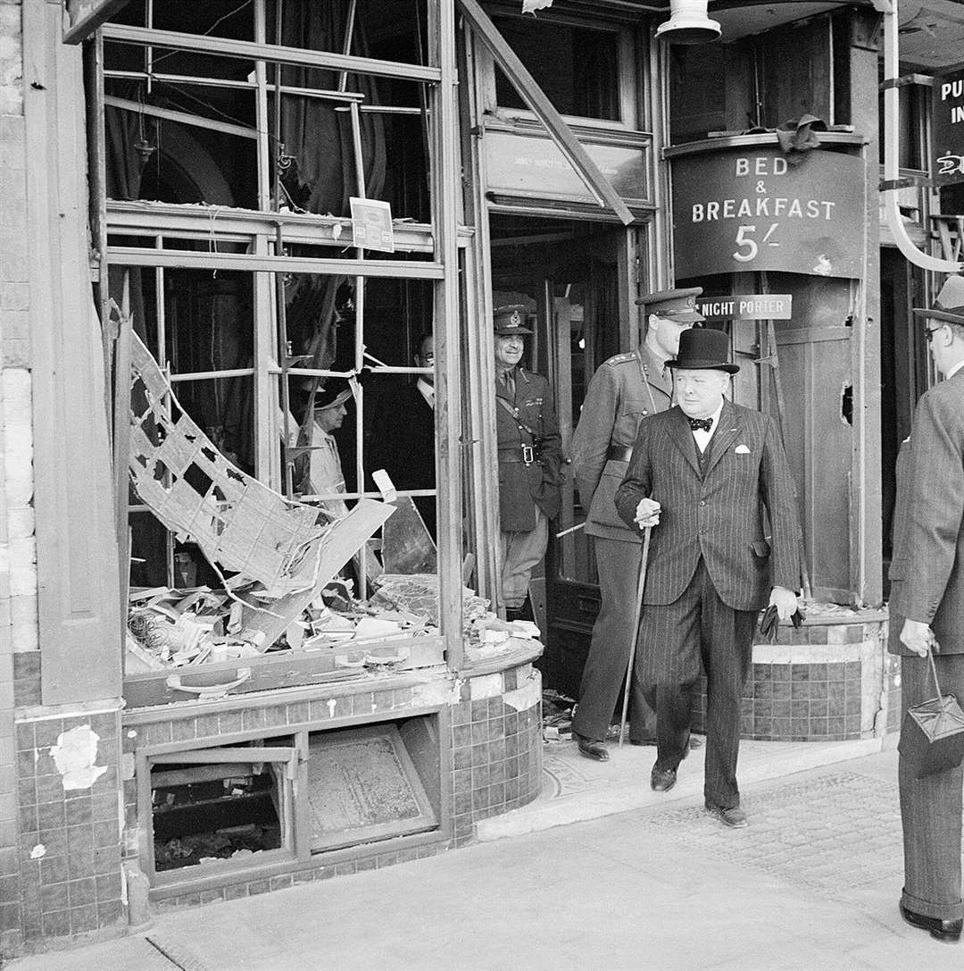 Winston Churchill inspects air raid damage at Ramsgate in Kent, 28 August 1940