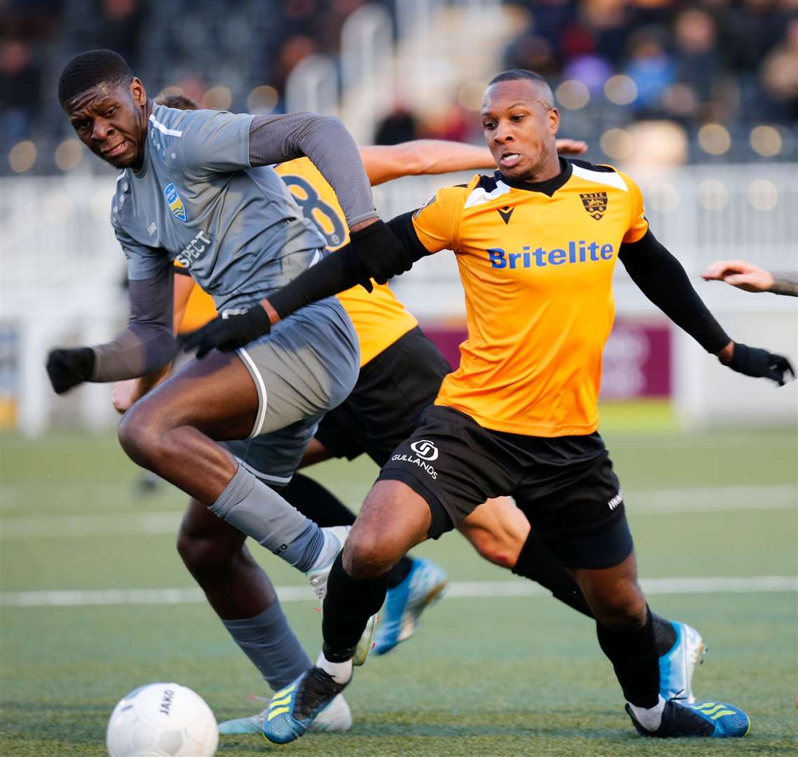 Gavin Hoyte in the thick of things for Maidstone Picture: Matthew Walker