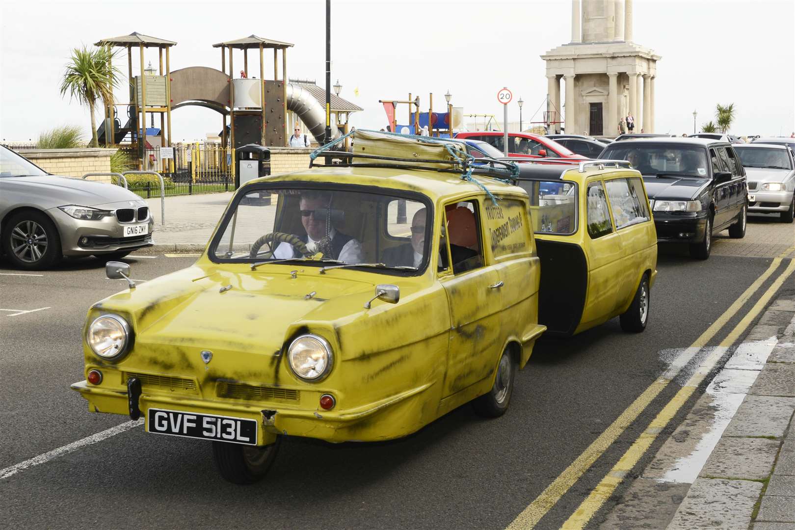 The funeral procession of Peter Wolstenholme goes past Herne Bay Central Parade with its Only Fools and Horses theme. Picture: Paul Amos