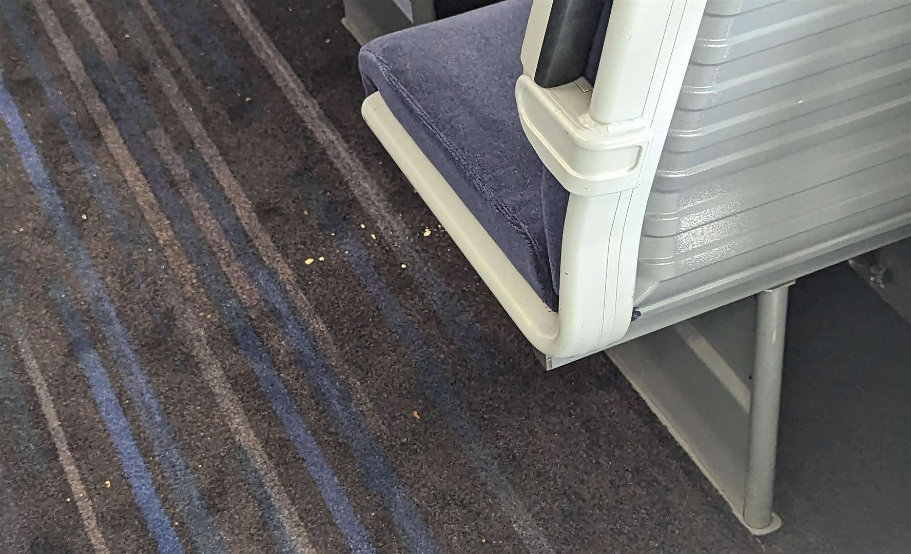 After a packed journey to St Pancras, crumbs were visible throughout the train