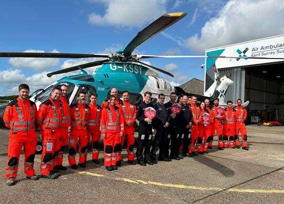 Doctors, paramedics and pilots from KSS with the aircraft which is being purchased. Picture: KSS