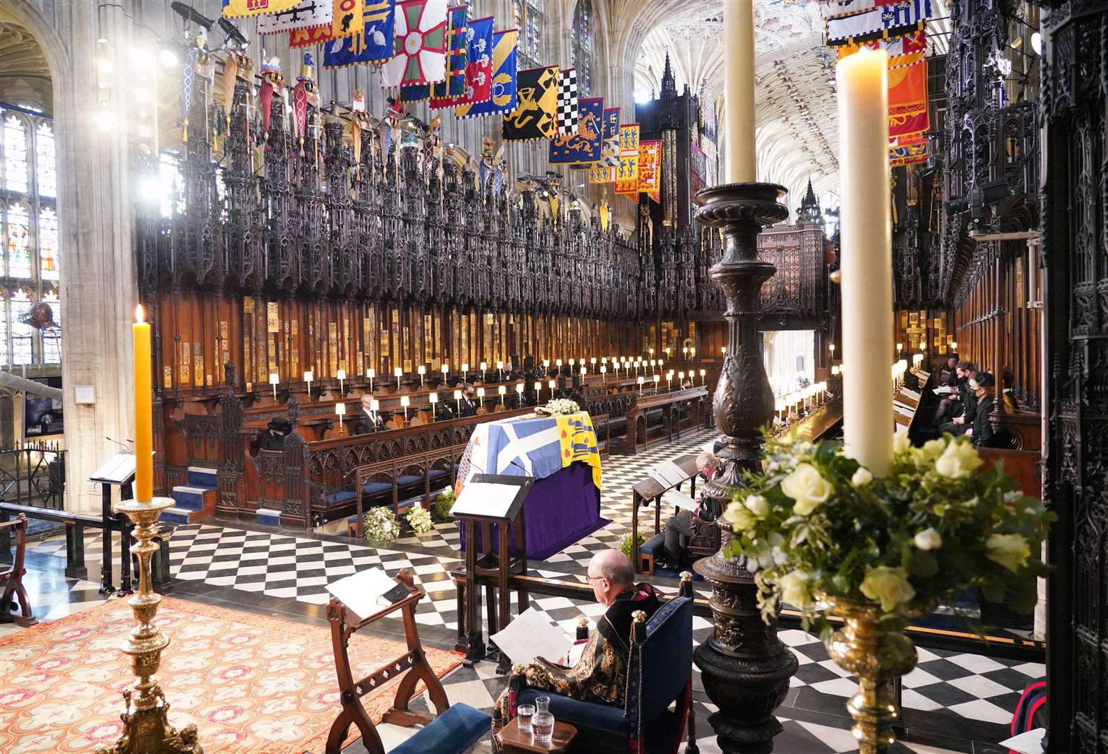 Members of the Royal family attend the funeral service of the Duke of Edinburgh in St George’s Chapel, Windsor Castle (Jonathan Brady/PA)