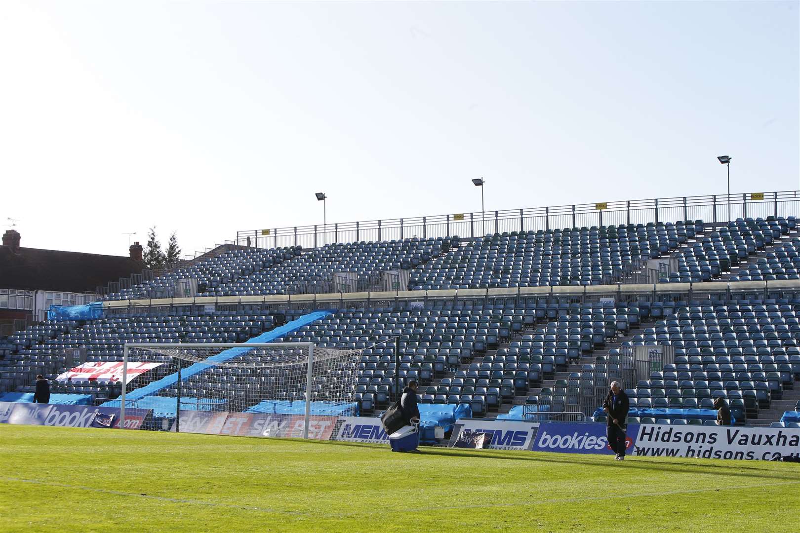 The temporary Brian Moore Stand built in 2004 is still in place at the Priestfield