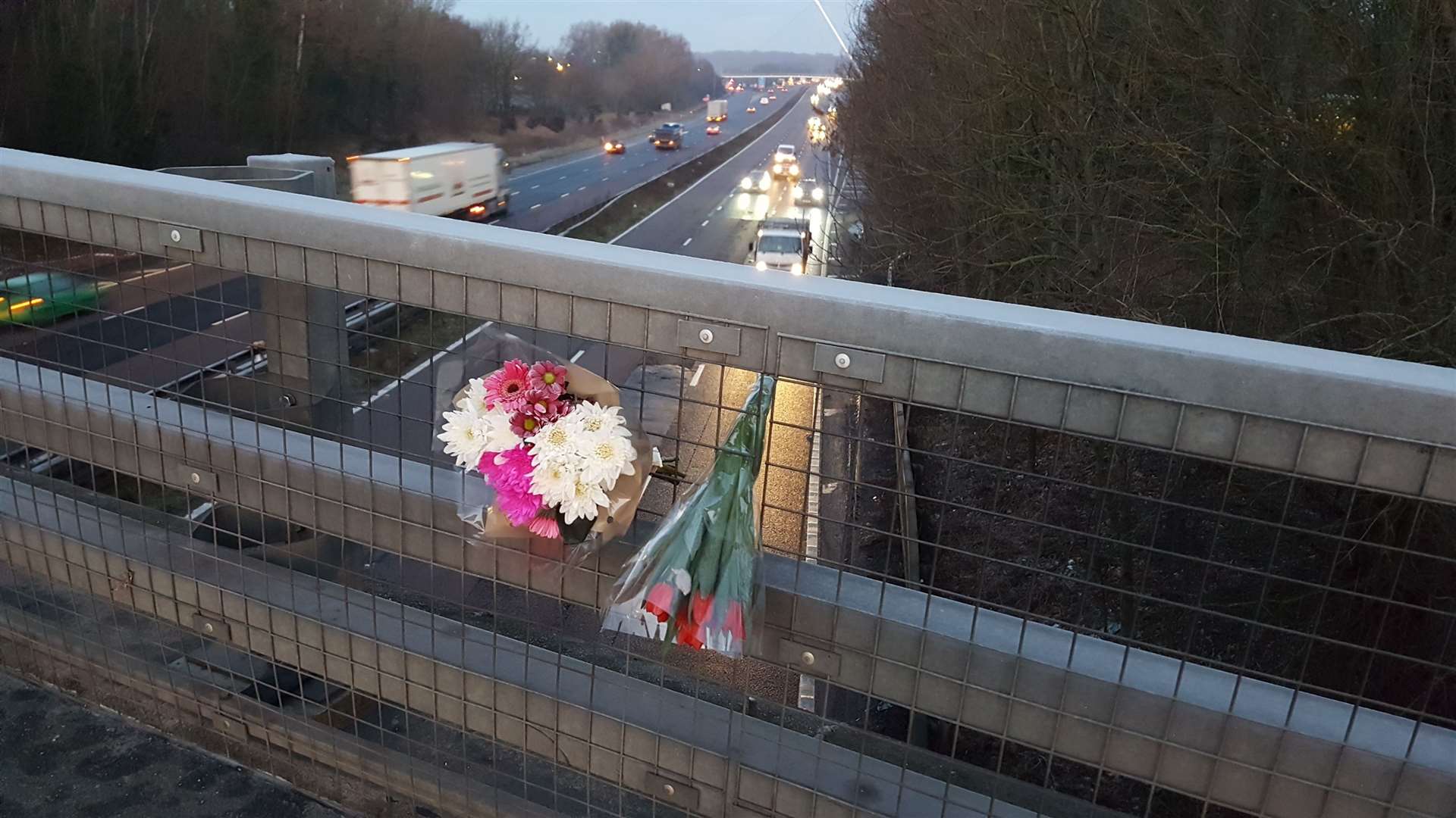 Flowers left on the Canterbury Road bridge