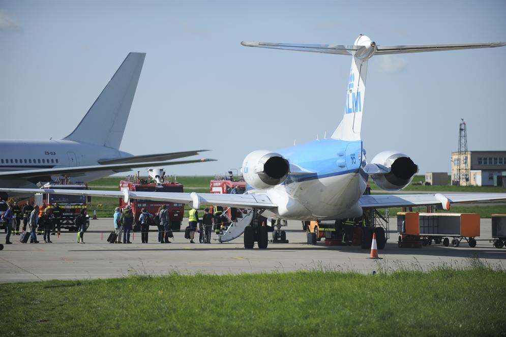 Passengers board the last KLM service from Manston