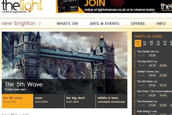 Homepage of The Light Cinema Experience website