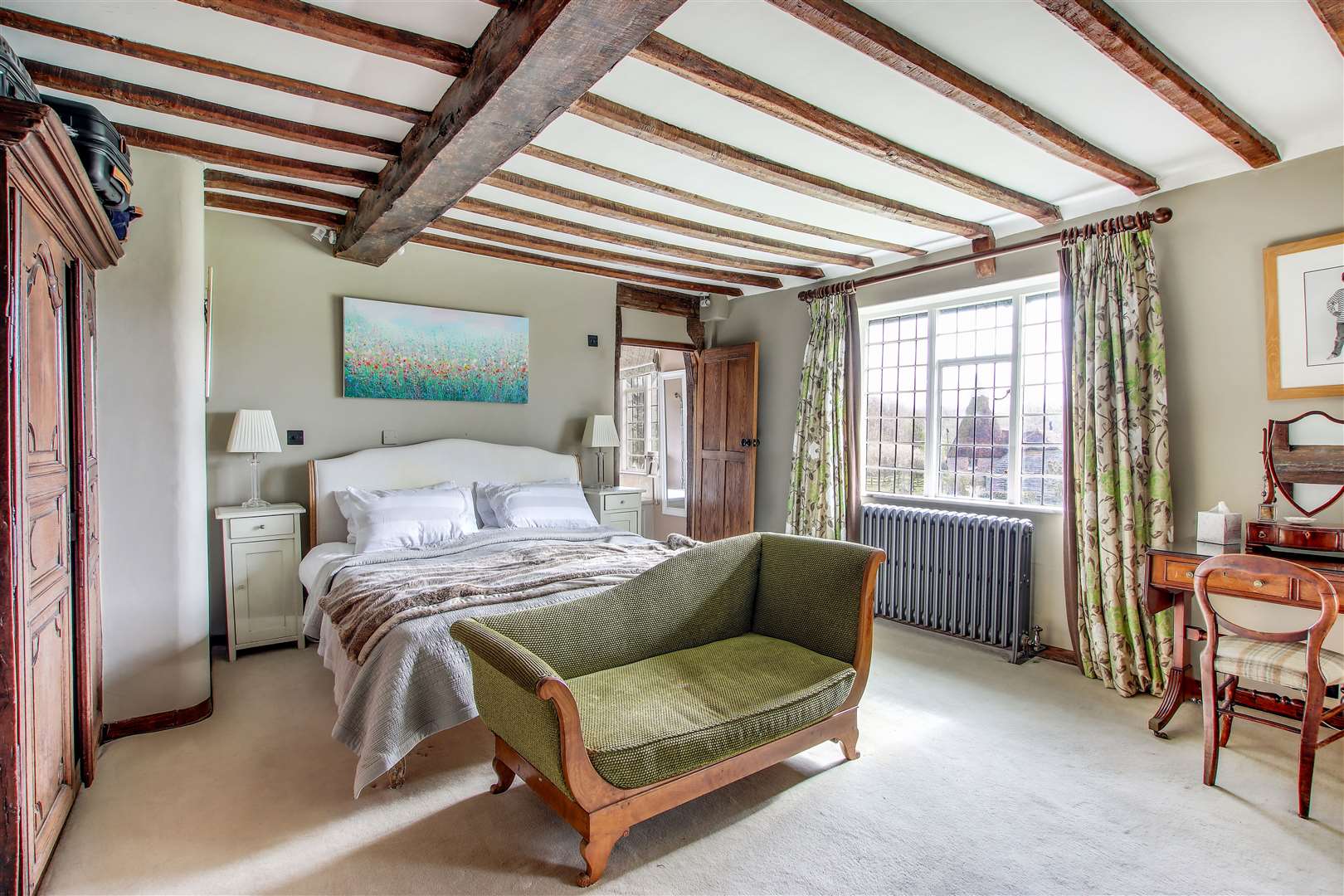 Old wooden beams can be found throughout the historic property on the outskirts of Biddenden, near Tenterden
