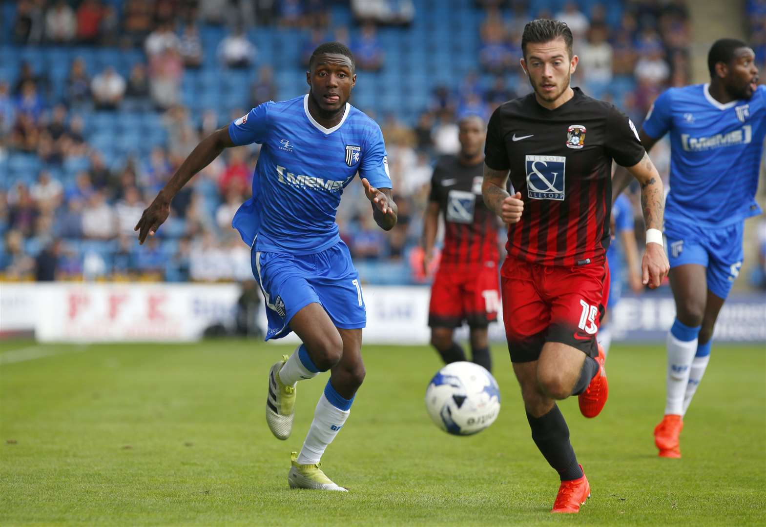 Lewis Page in action for Coventry against the Gills at Priestfield in 2016 Picture: Andy Jones FM4515533