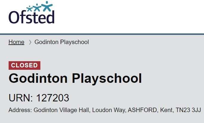 Ofsted's website confirms the closure of the playschool
