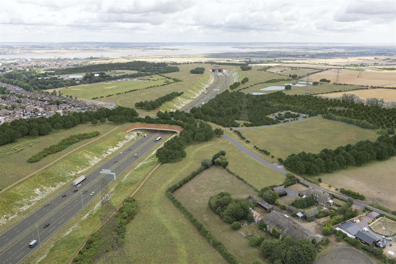 The proposed Thong Lane bridge and the approach to the southern entrance of the tunnels near Chalk, east of Gravesend under the refinement plans issued by Highways England in June 2020. Picture: Highways England/Joas Souza Photographer